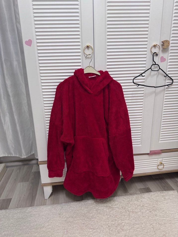 Kızlar için Kırmızı Polar Bornoz - Görsel 2