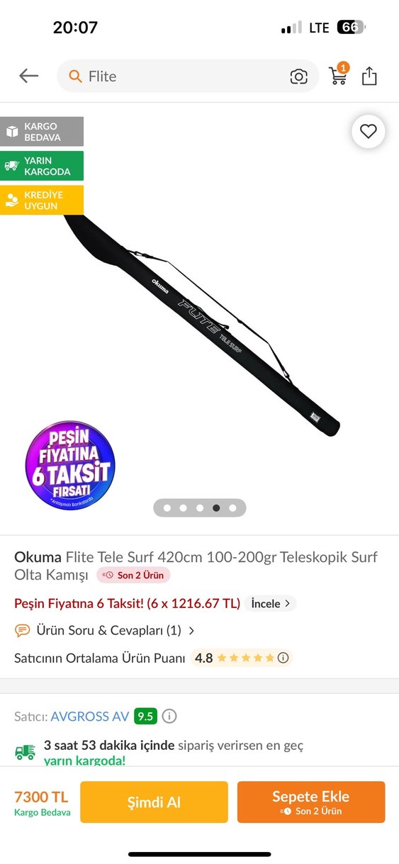 Okuma Flite Tele Surf 420cm Teleskopik Olta Kamışı - Görsel 2