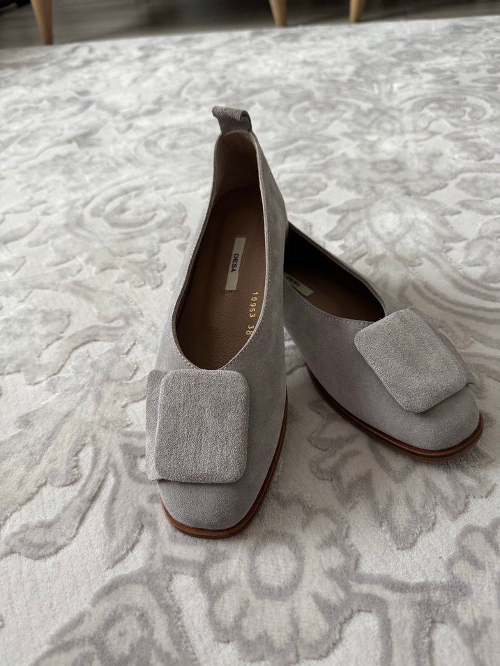 Gri Süet Tokalı Kadın Topuklu Babet - Görsel 2