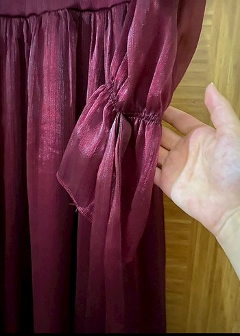 42 Beden bordo Renk Bordo Uzun Saten Elbise