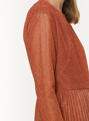 Twist simli kumaş turuncu elbise - Görsel 2