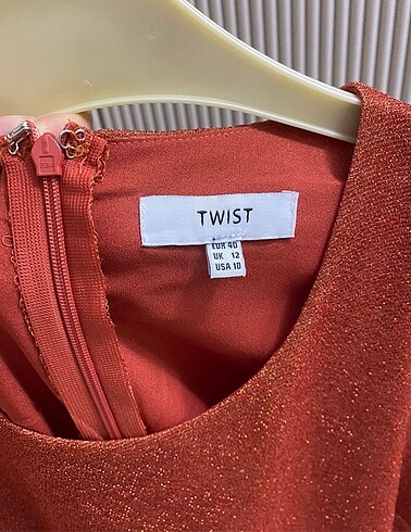 Twist simli kumaş turuncu elbise - Görsel 7