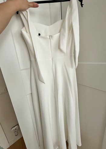 Beyaz Midi Askılı Abiye Elbise - Görsel 2