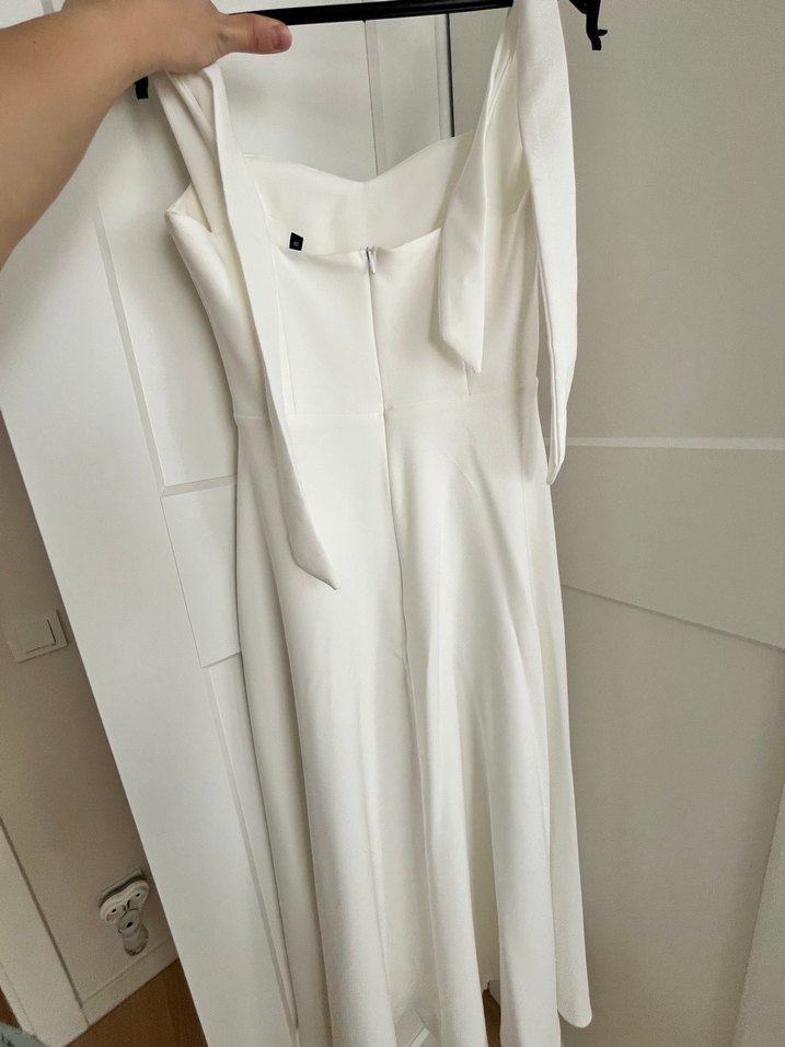 Beyaz Midi Askılı Abiye Elbise - Görsel 2