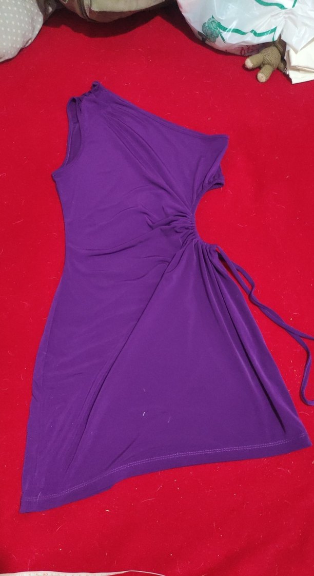 Mor Drapeli Mini Abiye Elbise - Görsel 5