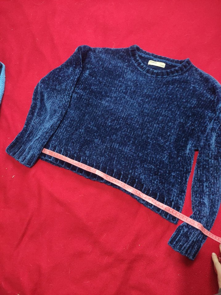 Kadın Mavi Triko Uzun Kollu Kazak - Görsel 2