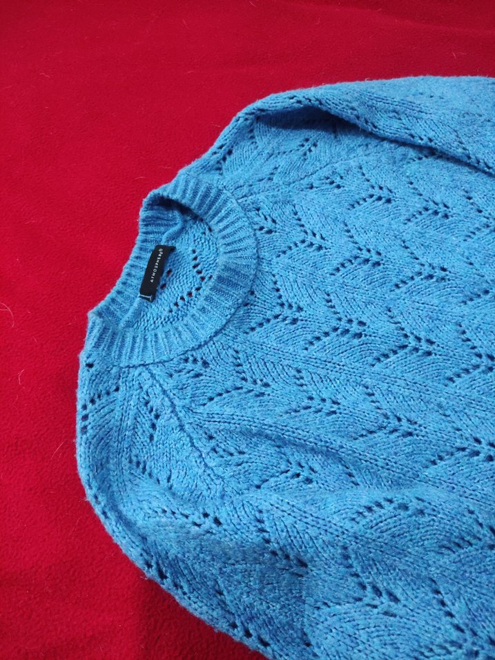 Mavi Örgü Kadın Kazak - Görsel 2