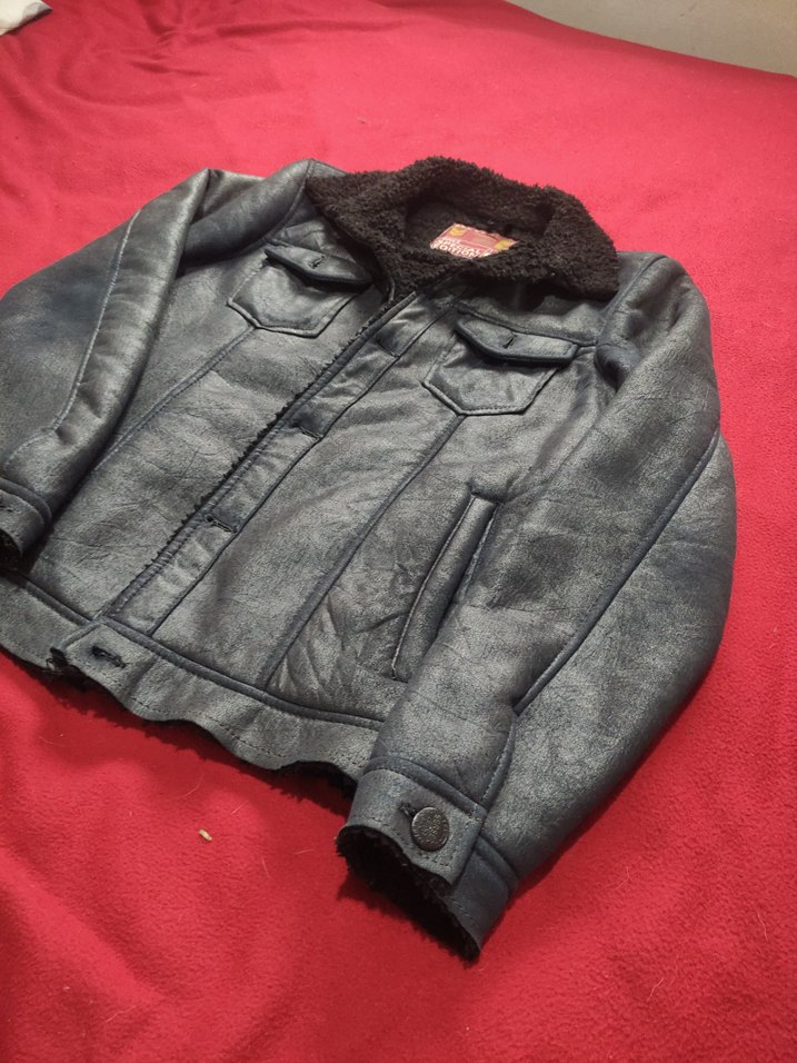 unisex Gri Deri Düğmeli Ceket - Görsel 3