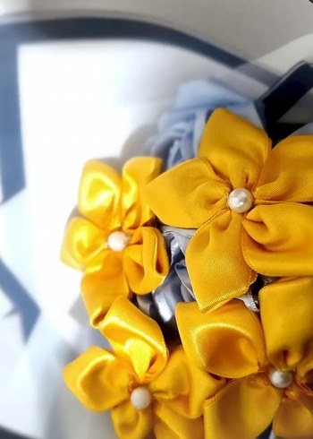 Sarı_ Mavi kurdele buket - Görsel 4