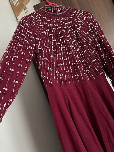Taşlı bordo abiye - Görsel 5