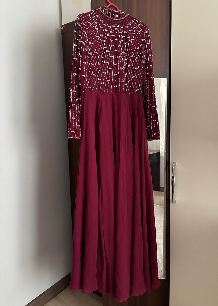 Taşlı bordo abiye - Görsel 2