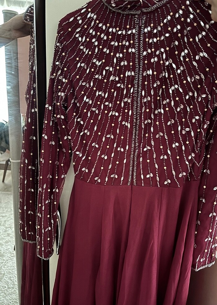 Taşlı bordo abiye - Görsel 4