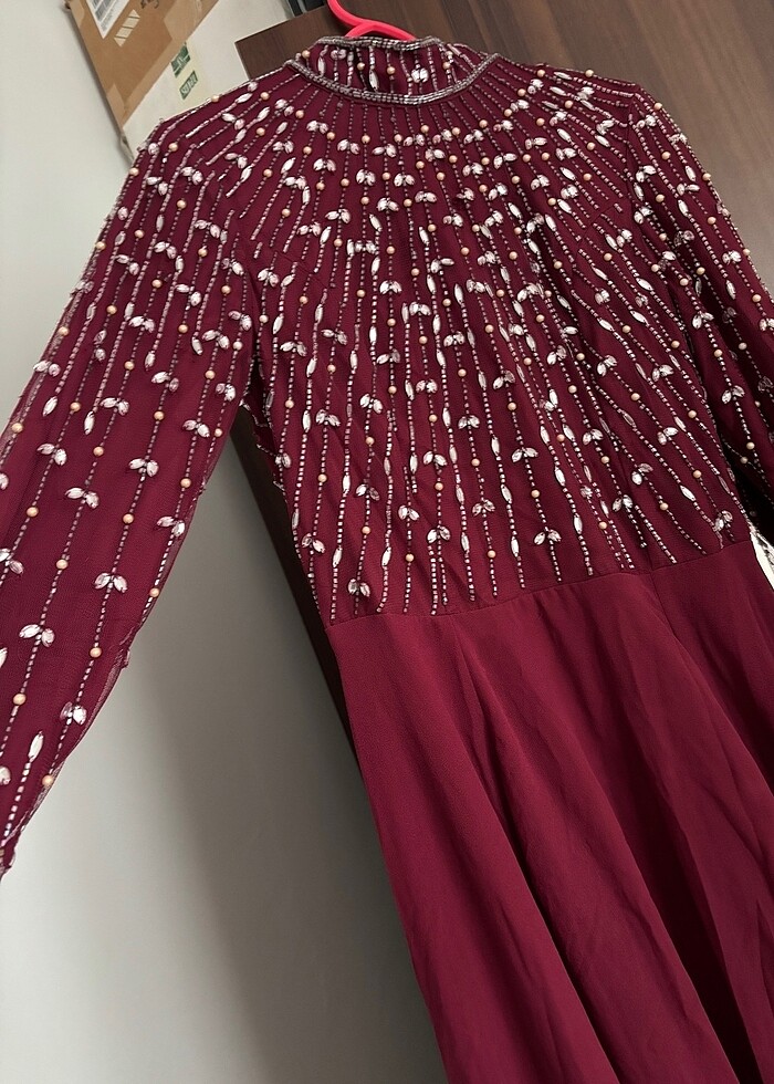 Taşlı bordo abiye - Görsel 5