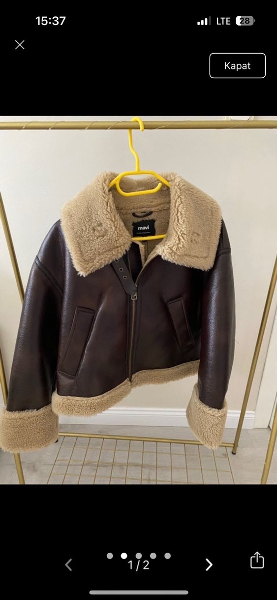 Kahverengi Kürklü Deri Kadın Ceket - Görsel 2