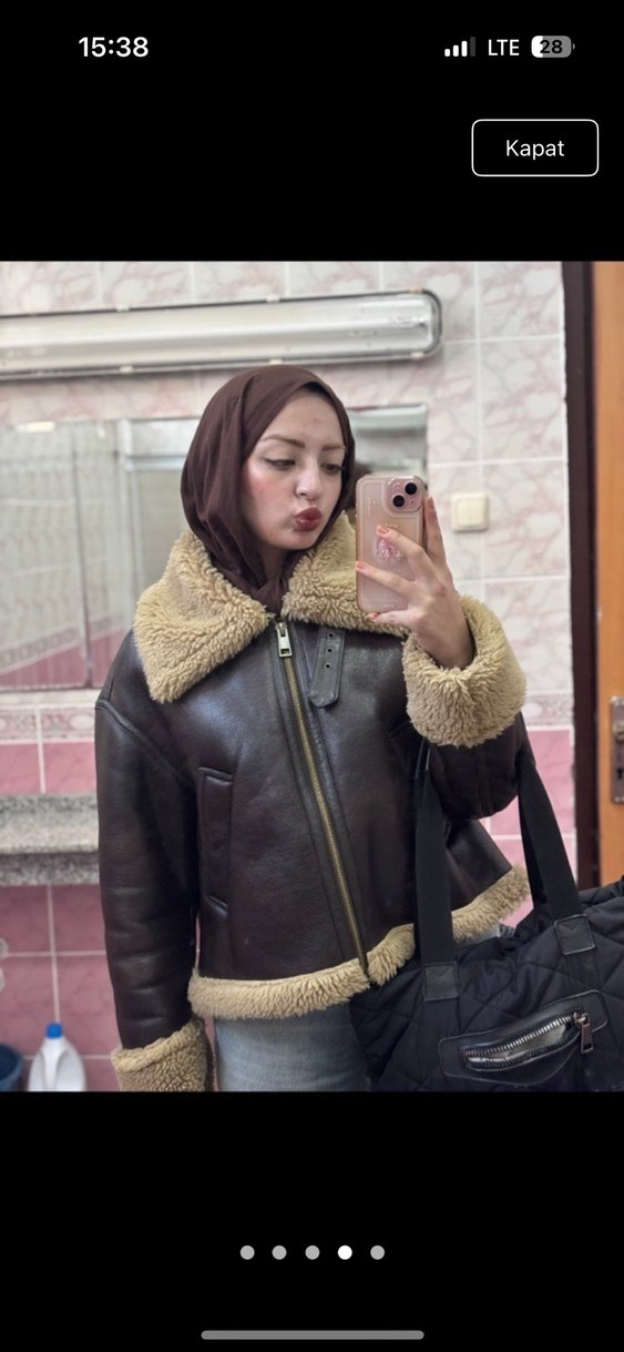 Kahverengi Kürklü Deri Kadın Ceket - Görsel 4