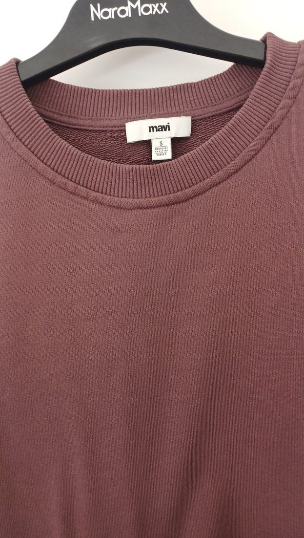 Bordo Kadın Sweatshirt, Bisiklet Yaka, Rahat Kesim - Görsel 3