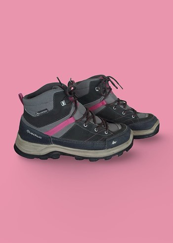 Quechua Kız Çocuk Gri-Pembe Velcro Detaylı Bot - Görsel 3