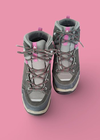 Quechua Kız Çocuk Gri-Pembe Velcro Detaylı Bot - Görsel 2