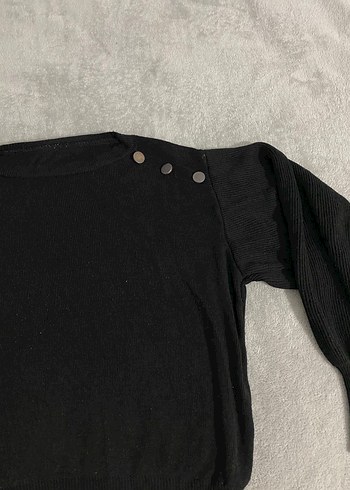 s Beden Düğmeli Siyah Kadın Sweatshirt
