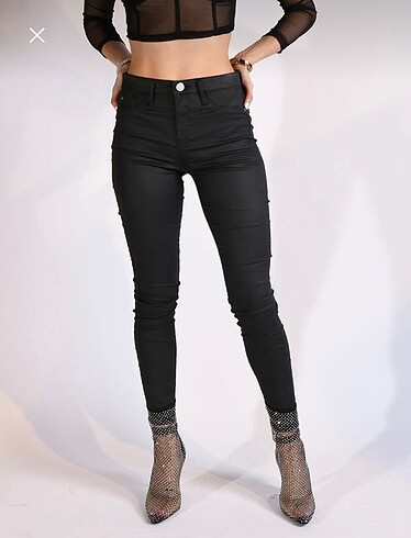Siyah Yüksek Bel Mumlu Skinny Pantolon