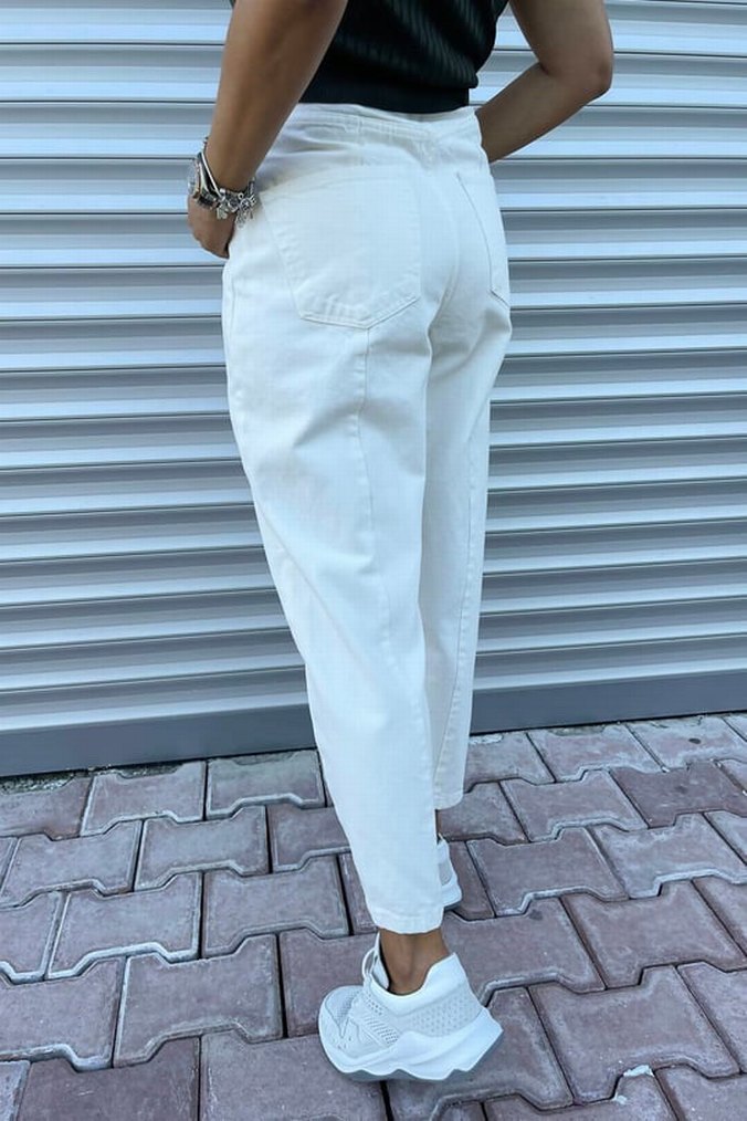 Zara ekru renk barrel jeans - Görsel 2