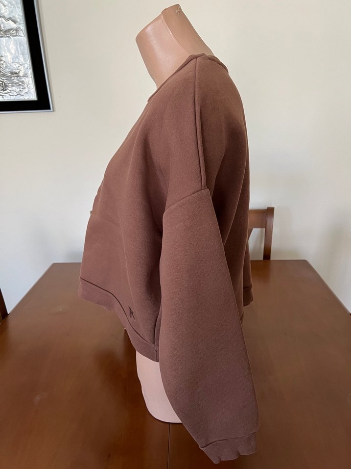 Kahverengi Kadın Sweatshirt, Yuvarlak Yaka, Rahat Kesim - Görsel 2