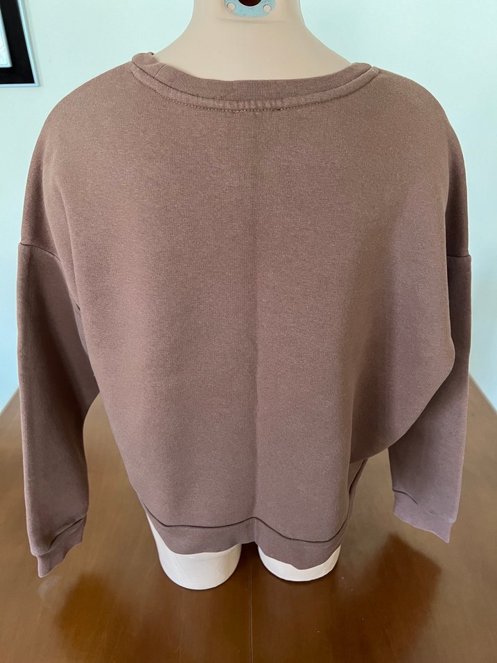 Kahverengi Kadın Sweatshirt, Yuvarlak Yaka, Rahat Kesim - Görsel 3