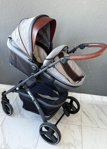 Gri ve kahverengi bebek arabası ve puset - Görsel 2