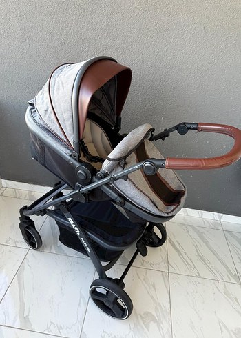 Gri ve kahverengi bebek arabası ve puset - Görsel 3