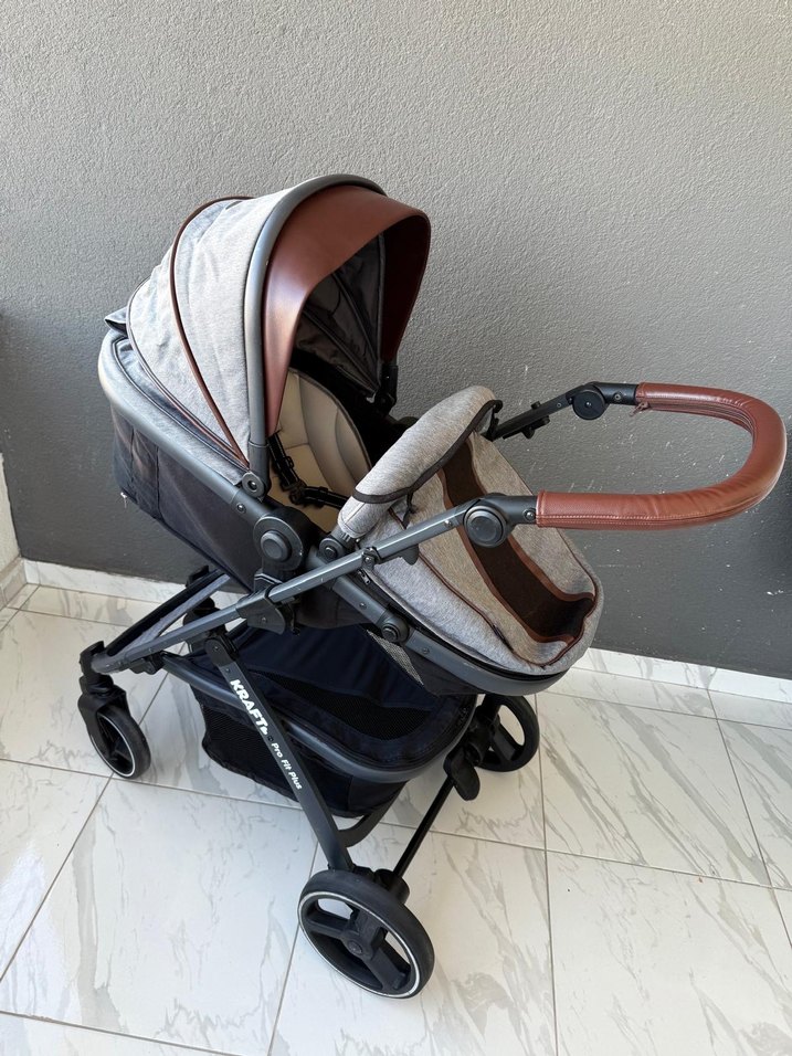 Gri ve kahverengi bebek arabası ve puset - Görsel 3