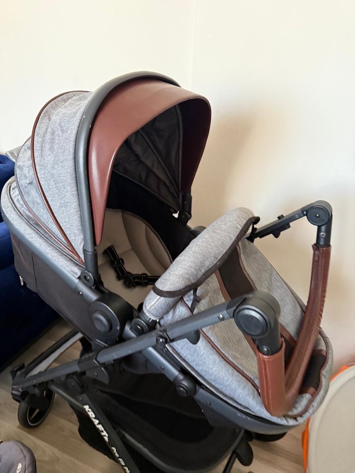 Gri ve kahverengi bebek arabası ve puset - Görsel 5