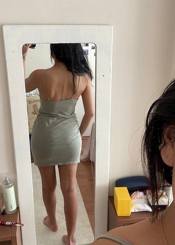 s Beden yeşil Renk Askılı Halter Yaka Midi Kadın Elbise
