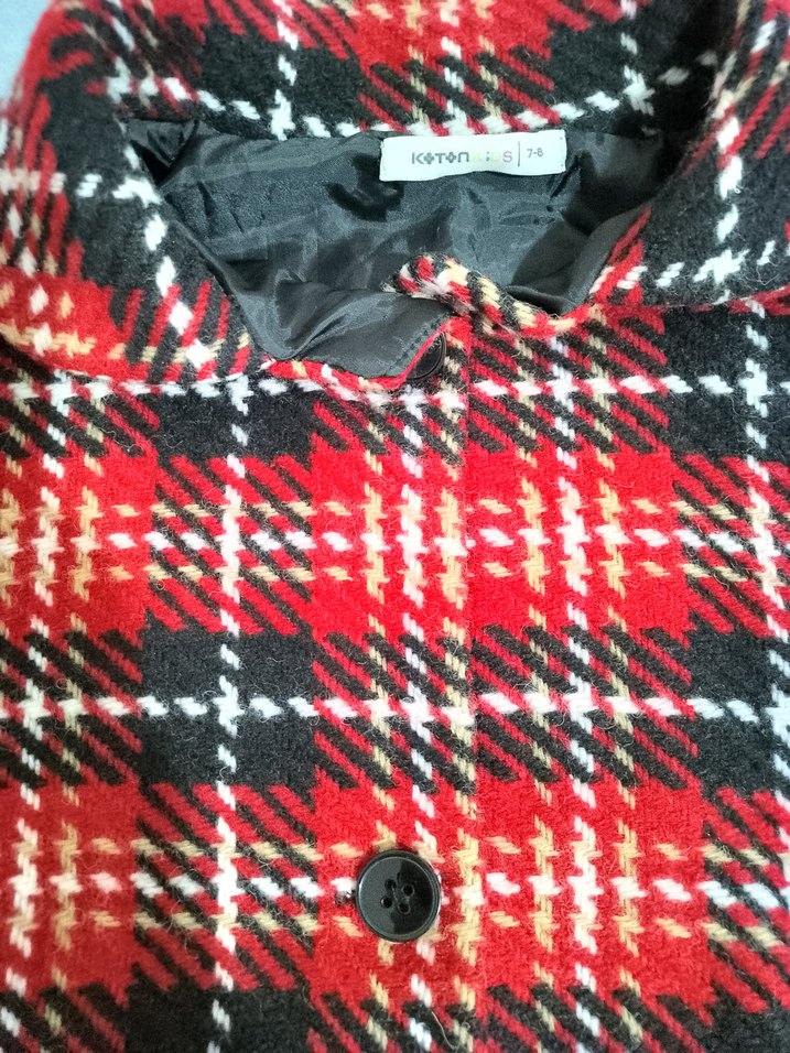 Düğmeli Kırmızı Ekose çocuk Panço 7/8yas - Görsel 2