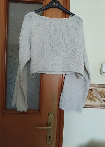 Beyaz Kısa Örgü Kadın Kazak