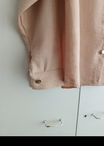 Bej Keten Düğmeli Kadın Gömlek - Görsel 8