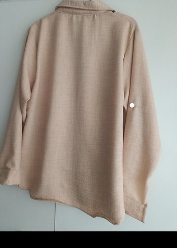 Bej Keten Düğmeli Kadın Gömlek - Görsel 6