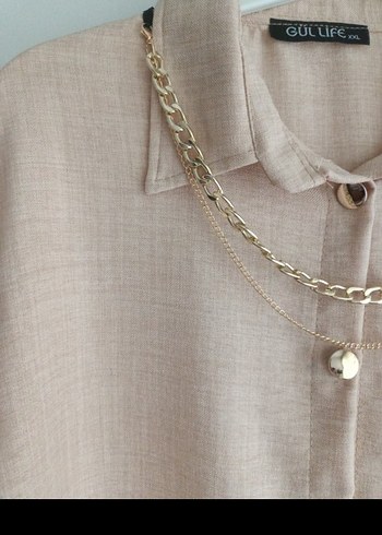 Bej Keten Düğmeli Kadın Gömlek - Görsel 7