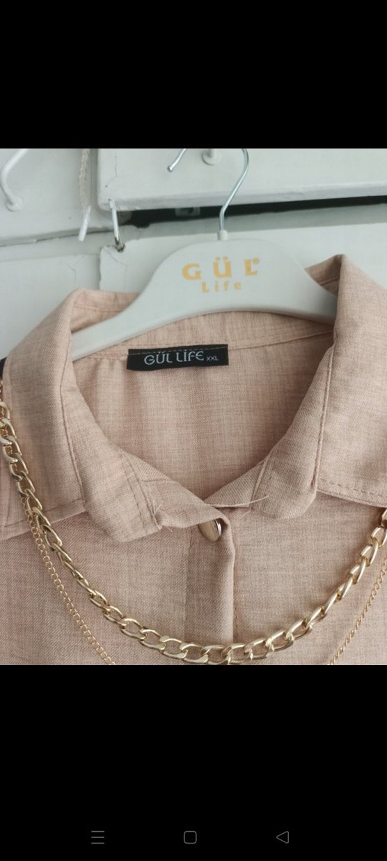 Bej Keten Düğmeli Kadın Gömlek - Görsel 2