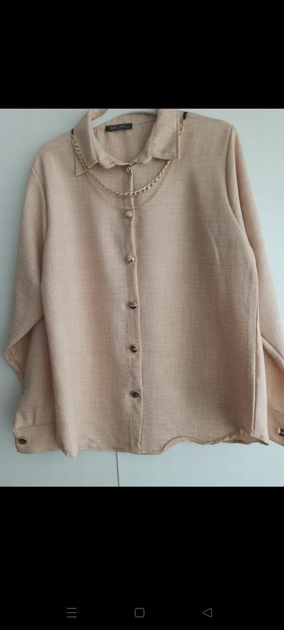 Bej Keten Düğmeli Kadın Gömlek - Görsel 5