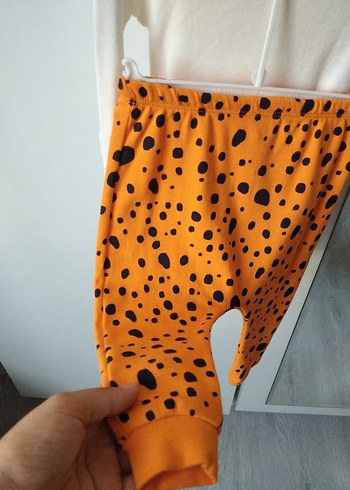 6 Ay Beden turuncu Renk Turuncu Leopar Desenli Uzun Kollu Bebek Takımı 6-9 ay