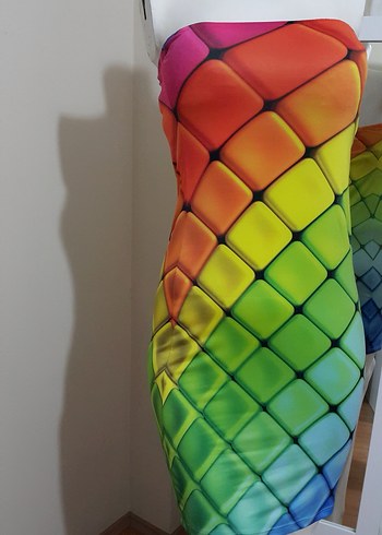 Renkli Dökümlü Kadın Pareo Şifon Elbise ve Straples Elbise - Görsel 7