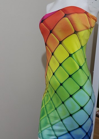 Renkli Dökümlü Kadın Pareo Şifon Elbise ve Straples Elbise - Görsel 8