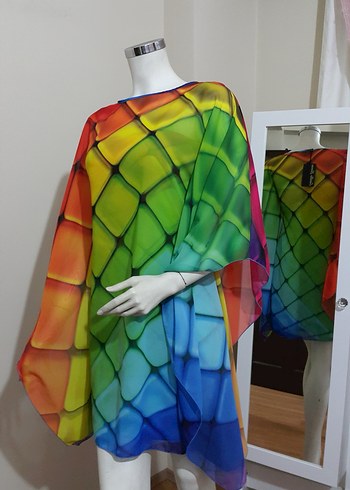 Renkli Dökümlü Kadın Pareo Şifon Elbise ve Straples Elbise - Görsel 4