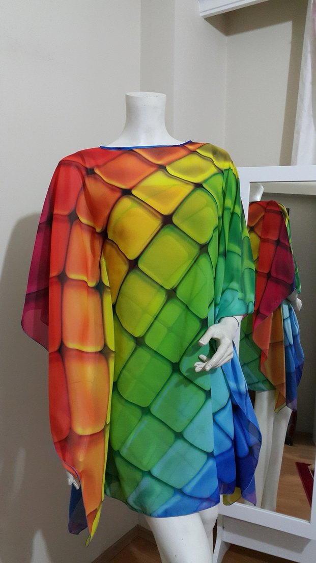 Renkli Dökümlü Kadın Pareo Şifon Elbise ve Straples Elbise - Görsel 5