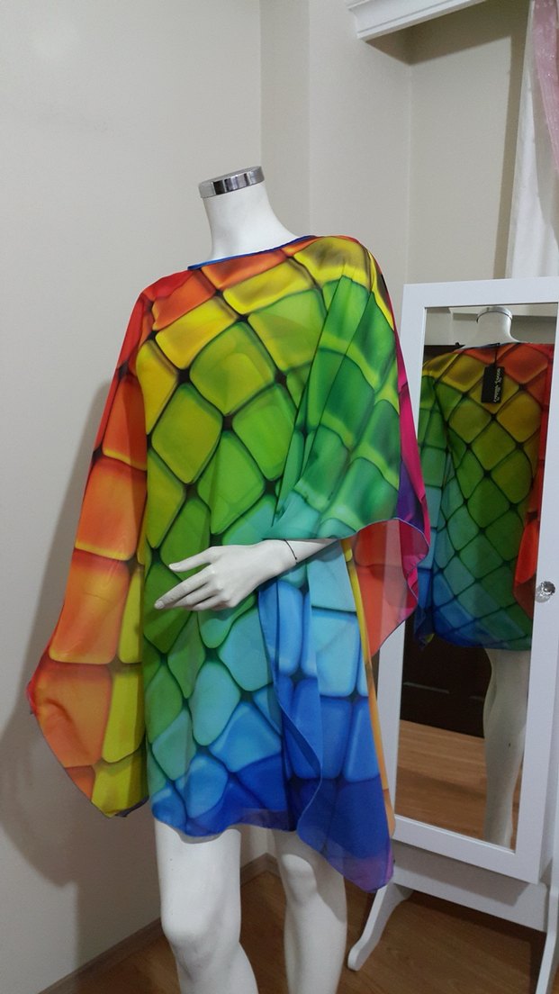 Renkli Dökümlü Kadın Pareo Şifon Elbise ve Straples Elbise - Görsel 4