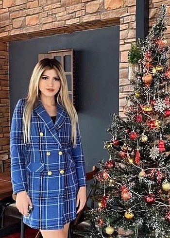 Trendyol & Milla Kısa Mavi Ekose blazer elbise