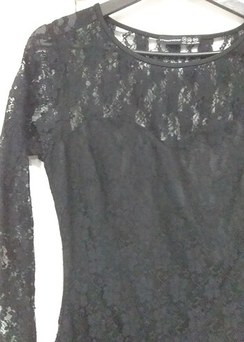 Siyah Dantel Uzun Kollu Midi Elbise - Görsel 4