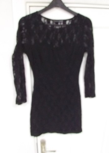 Siyah Dantel Uzun Kollu Midi Elbise - Görsel 8