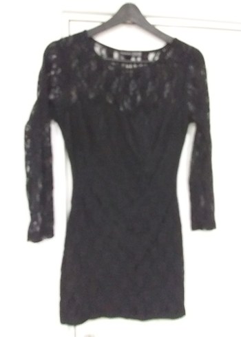 Siyah Dantel Uzun Kollu Midi Elbise - Görsel 5