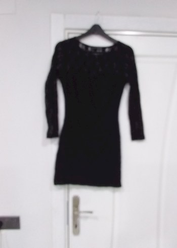 Siyah Dantel Uzun Kollu Midi Elbise - Görsel 2